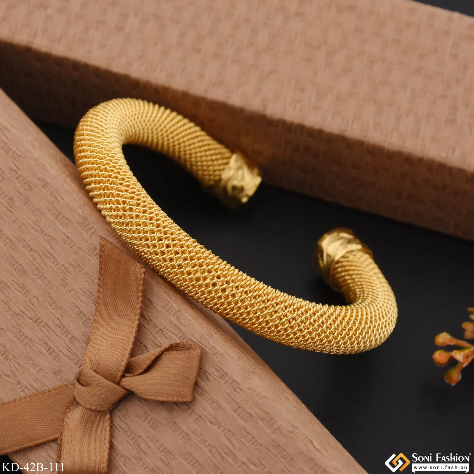 1 Gram Gold Plated Attention-Getting Design Bracelet Kada for Men - Style B111