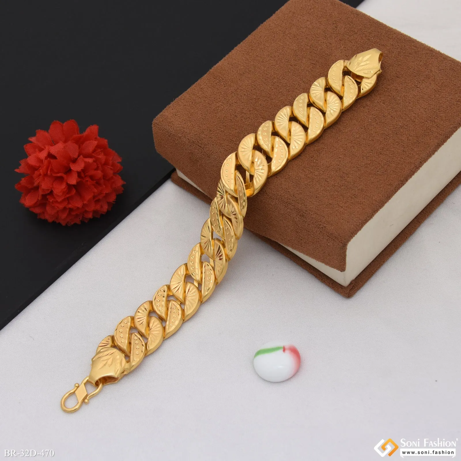 1 Gram Gold Plated Glittering Design Pokal Bracelet for Men - Style D470