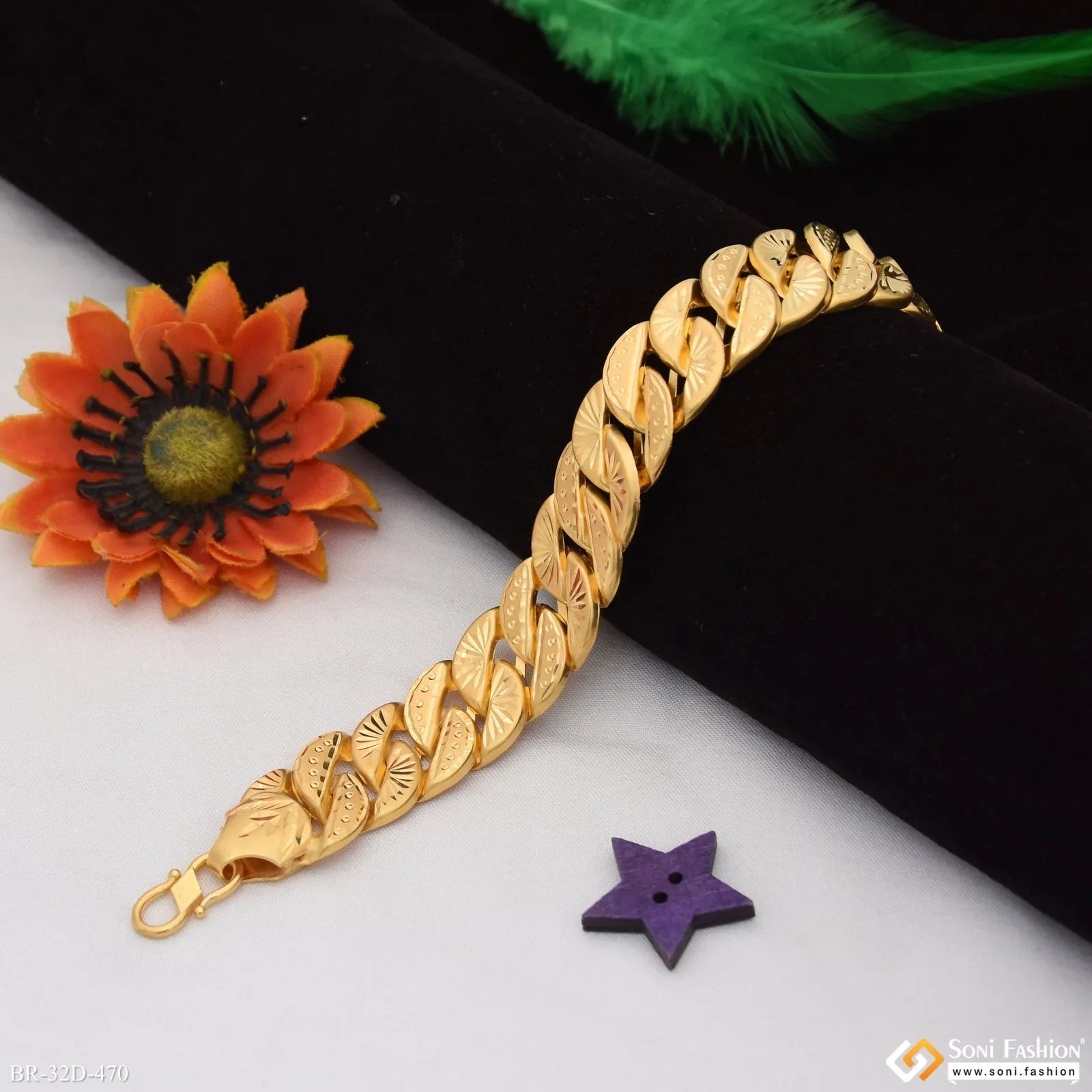 1 Gram Gold Plated Glittering Design Pokal Bracelet for Men - Style D470