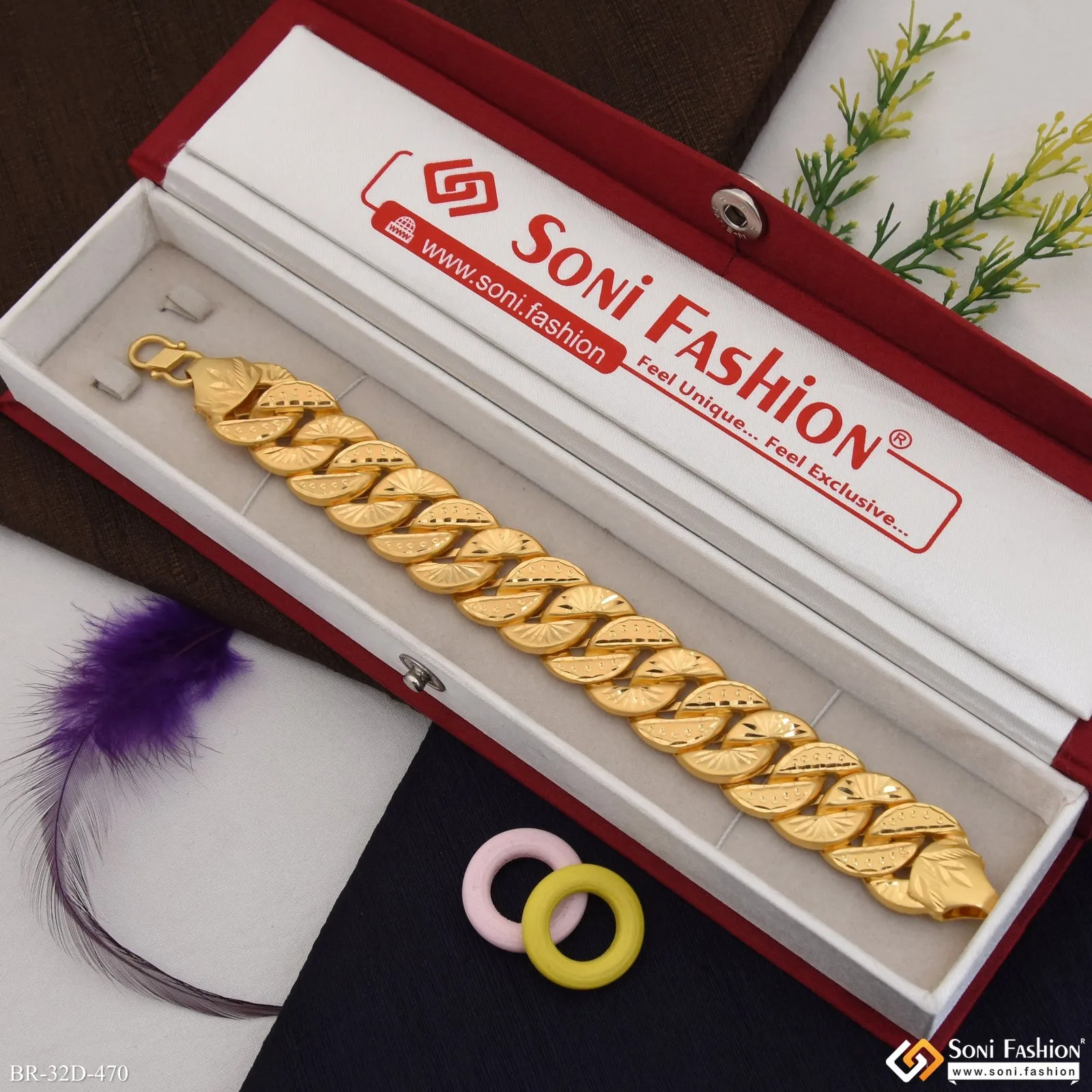 1 Gram Gold Plated Glittering Design Pokal Bracelet for Men - Style D470
