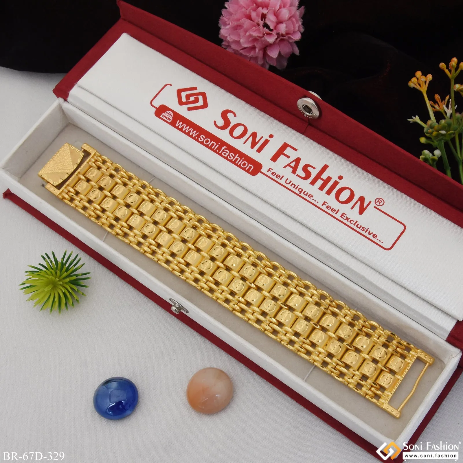 1 Gram Gold Plated Gorgeous Design Bracelet for Men - Style D329