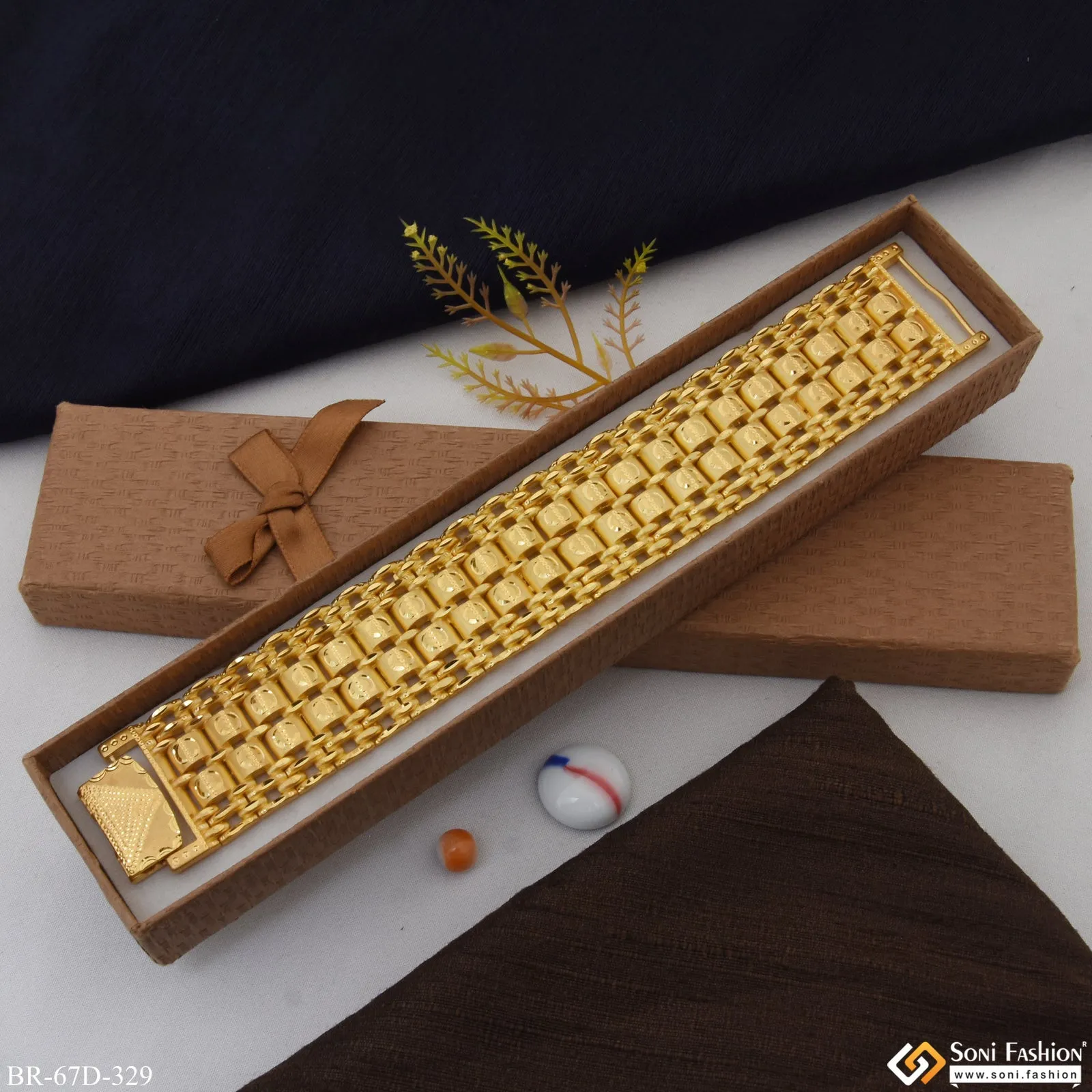 1 Gram Gold Plated Gorgeous Design Bracelet for Men - Style D329
