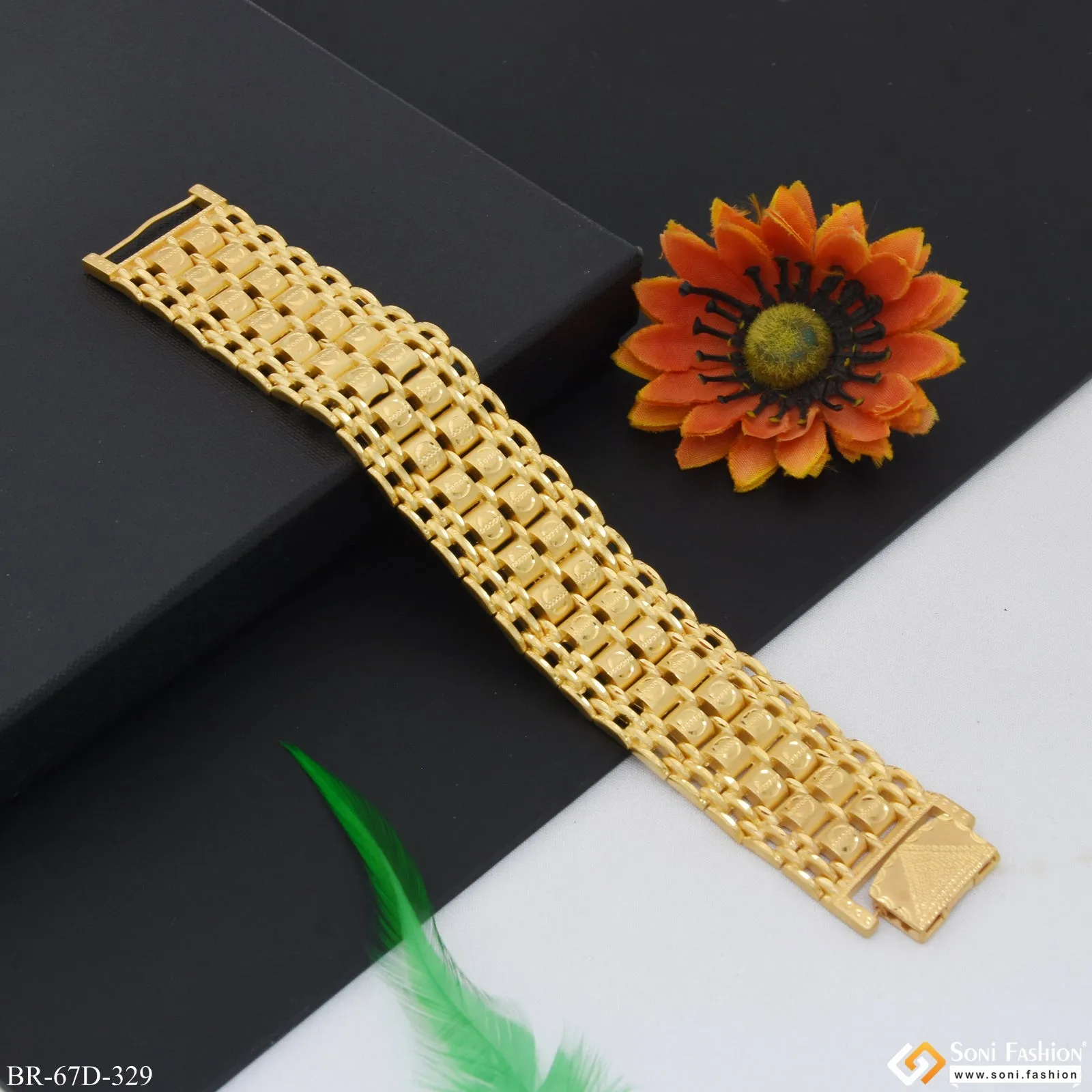1 Gram Gold Plated Gorgeous Design Bracelet for Men - Style D329
