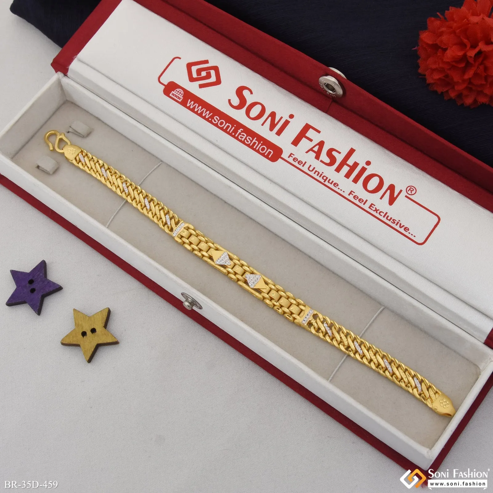 1 Gram Gold Plated Gorgeous Design Bracelet for Men - Style D459