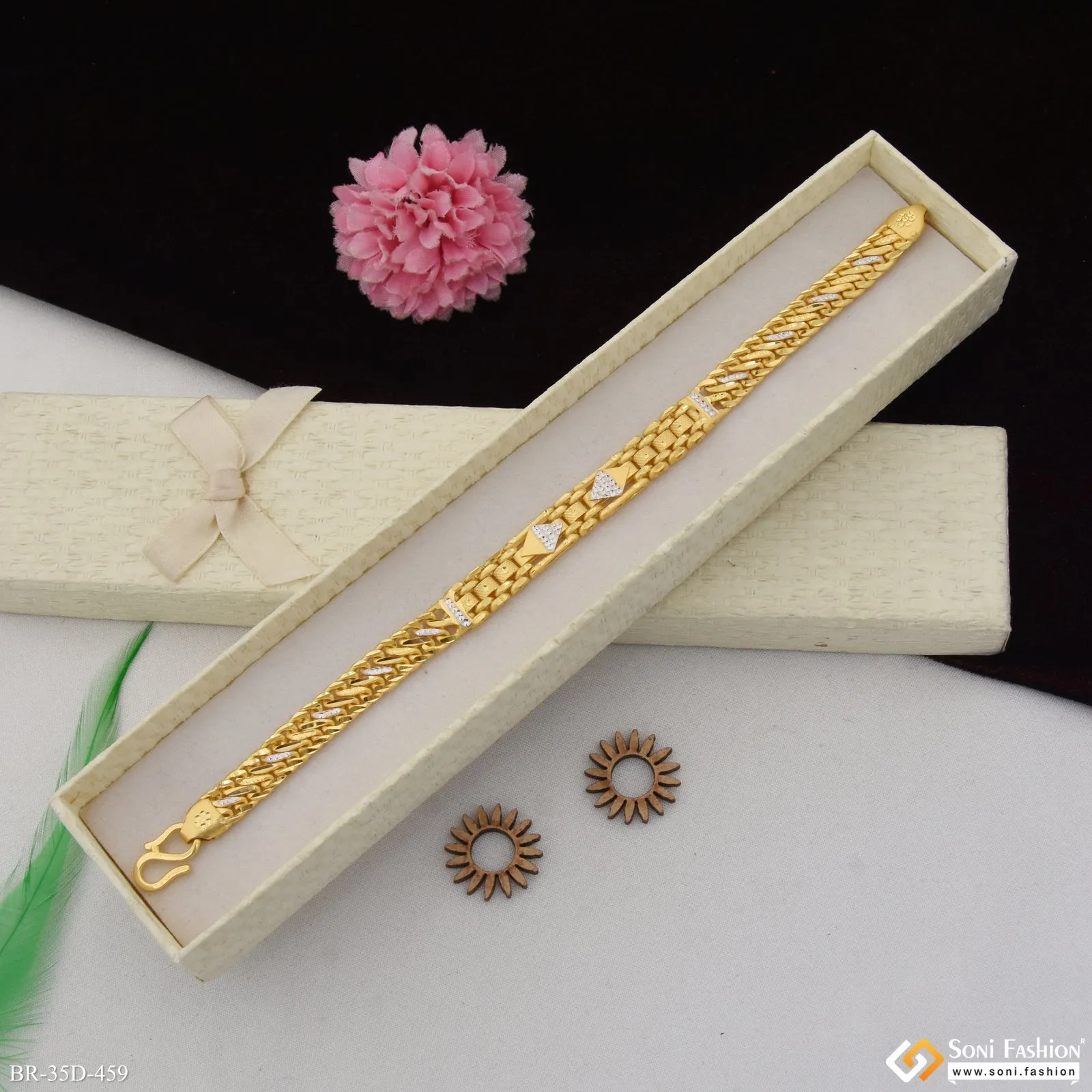 1 Gram Gold Plated Gorgeous Design Bracelet for Men - Style D459