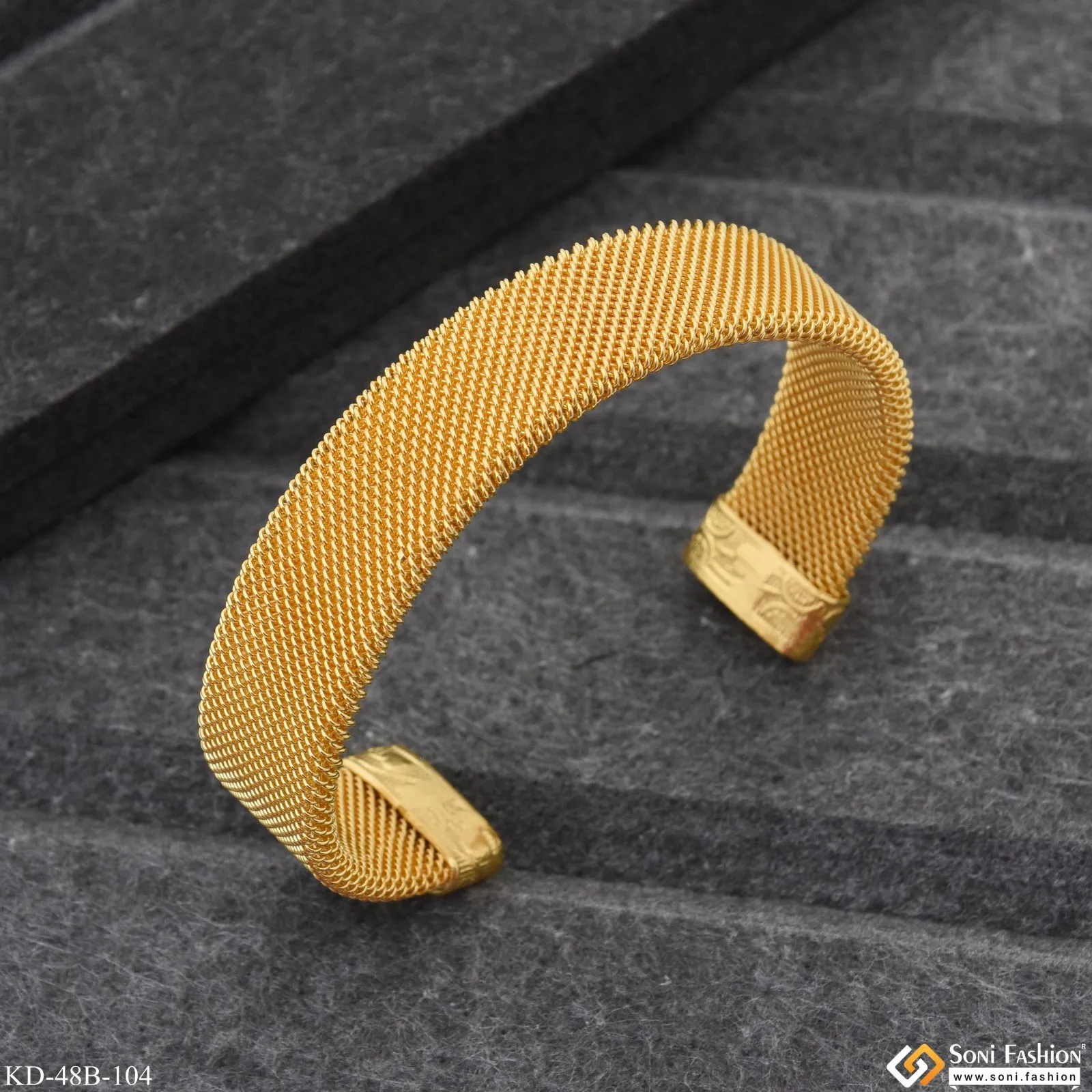 1 Gram Gold Plated Mesh Design Bracelet Kada For Men - Style B104