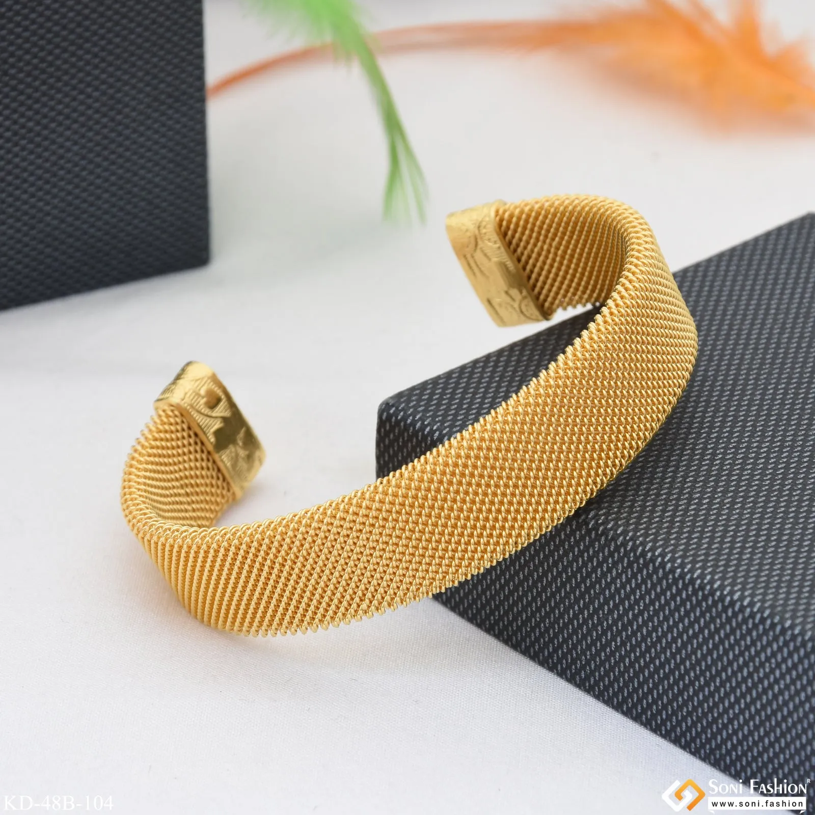 1 Gram Gold Plated Mesh Design Bracelet Kada For Men - Style B104