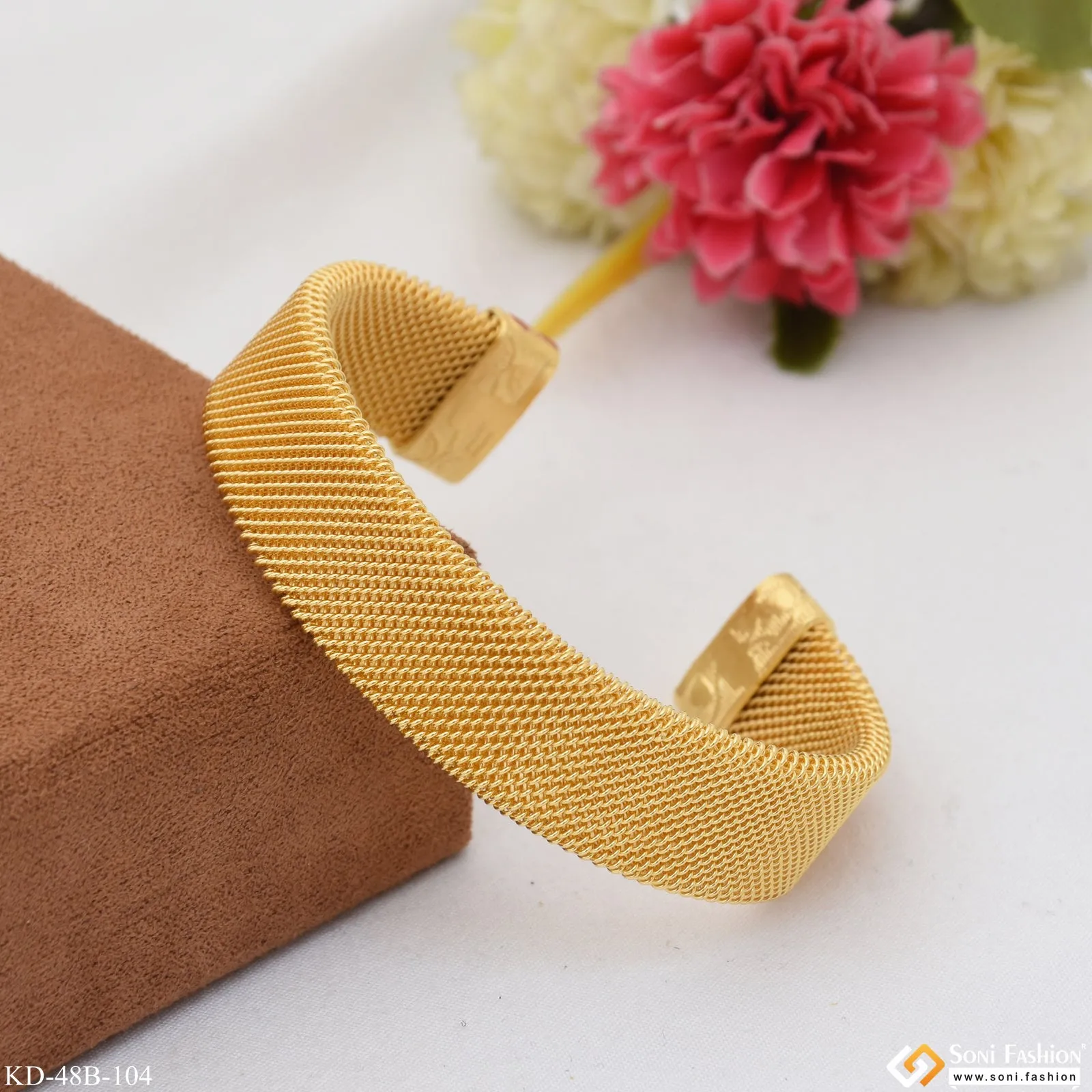 1 Gram Gold Plated Mesh Design Bracelet Kada For Men - Style B104