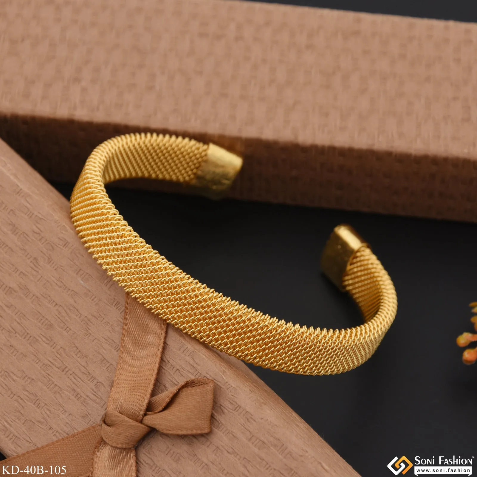 1 Gram Gold Plated Mesh Design Bracelet Kada For Men - Style B105