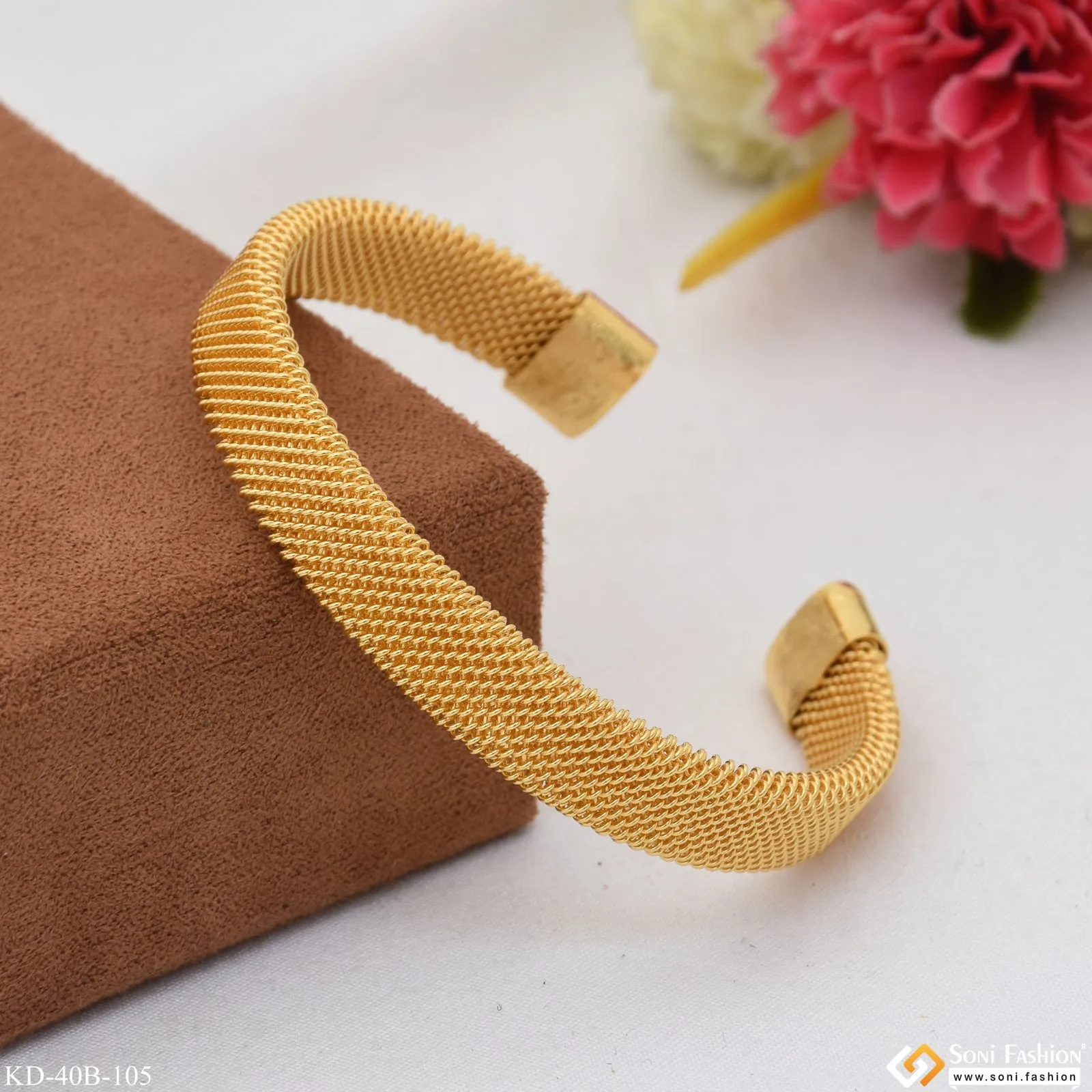 1 Gram Gold Plated Mesh Design Bracelet Kada For Men - Style B105