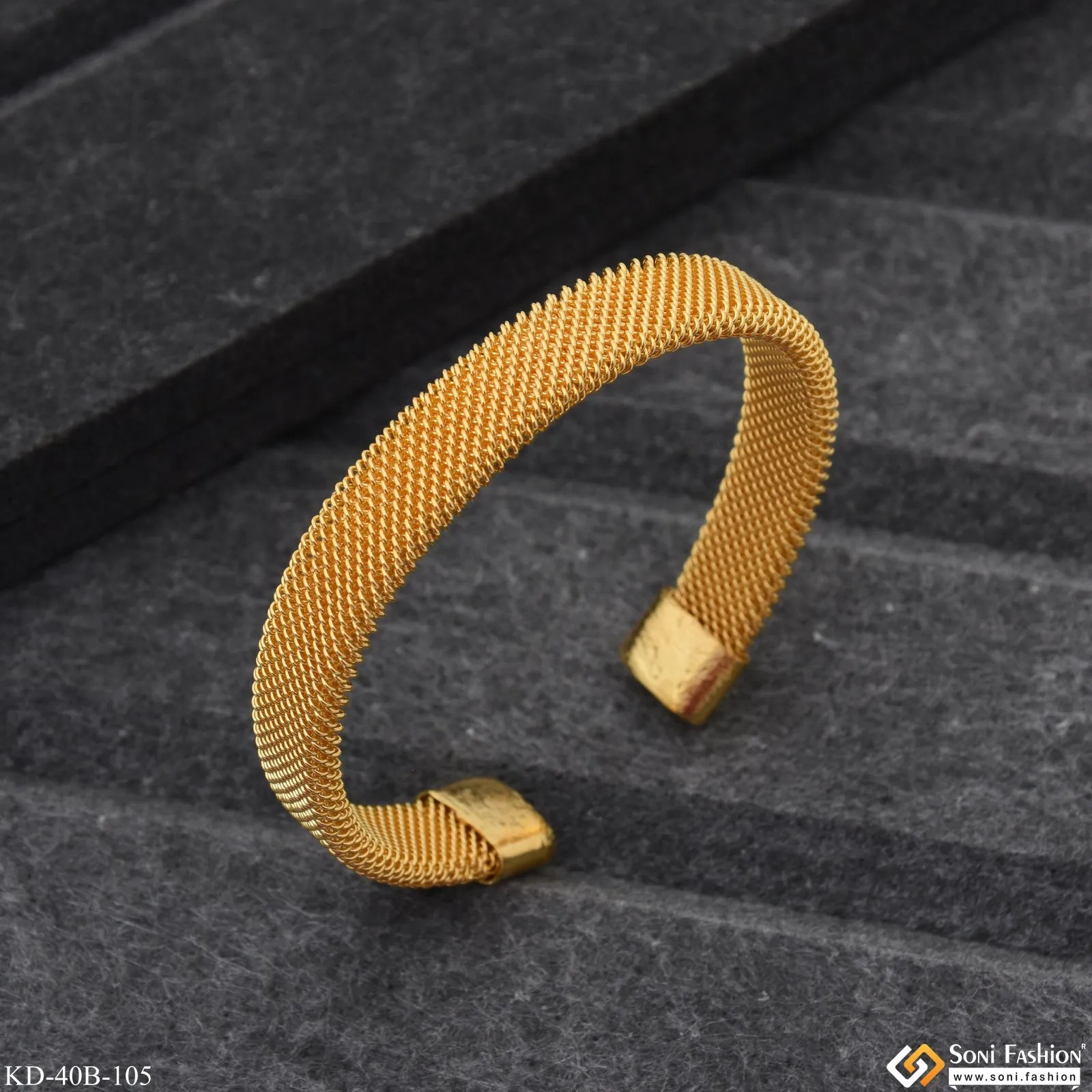 1 Gram Gold Plated Mesh Design Bracelet Kada For Men - Style B105