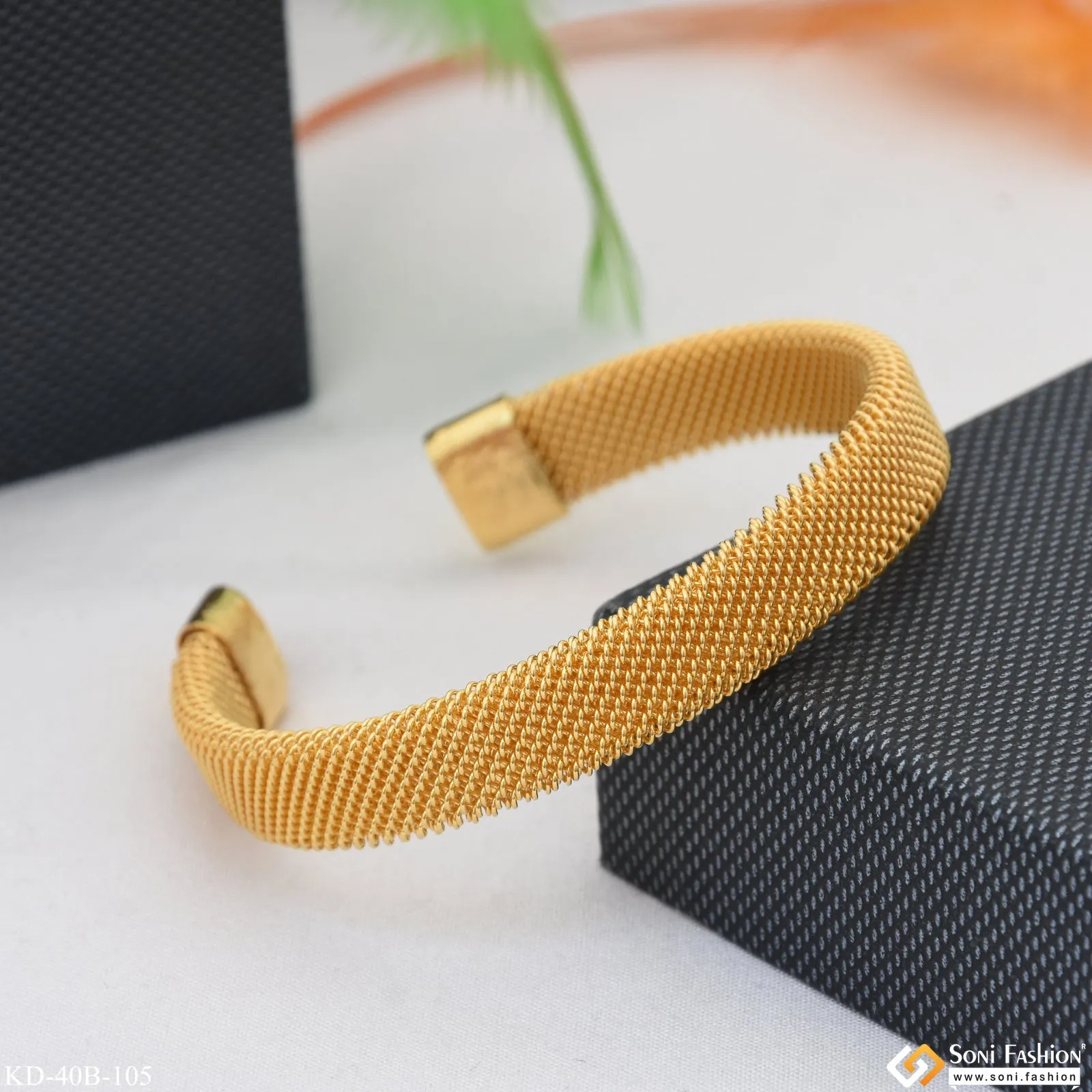 1 Gram Gold Plated Mesh Design Bracelet Kada For Men - Style B105