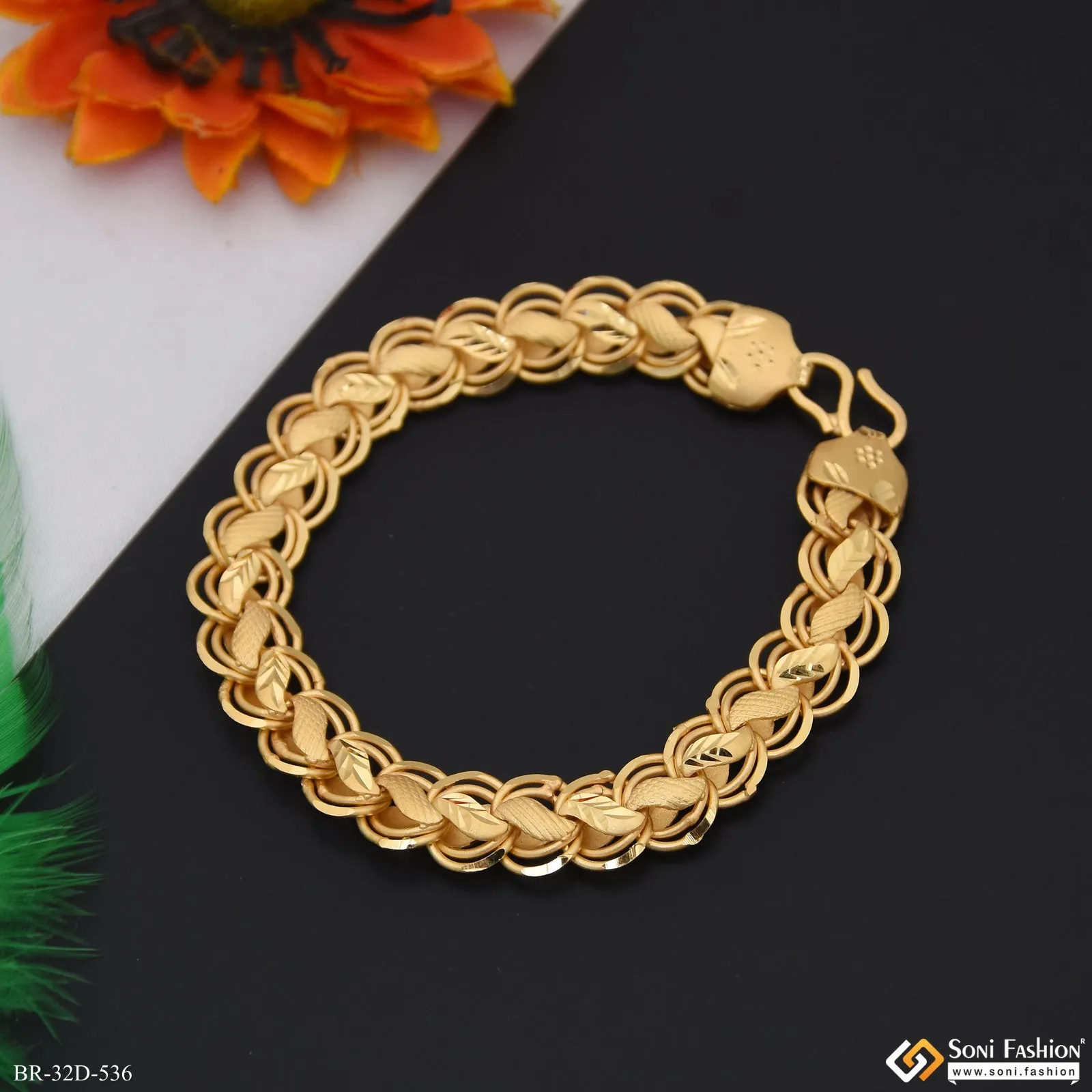 1 Gram Gold Plated Popular Design Kohli Bracelet for Men - Style D536