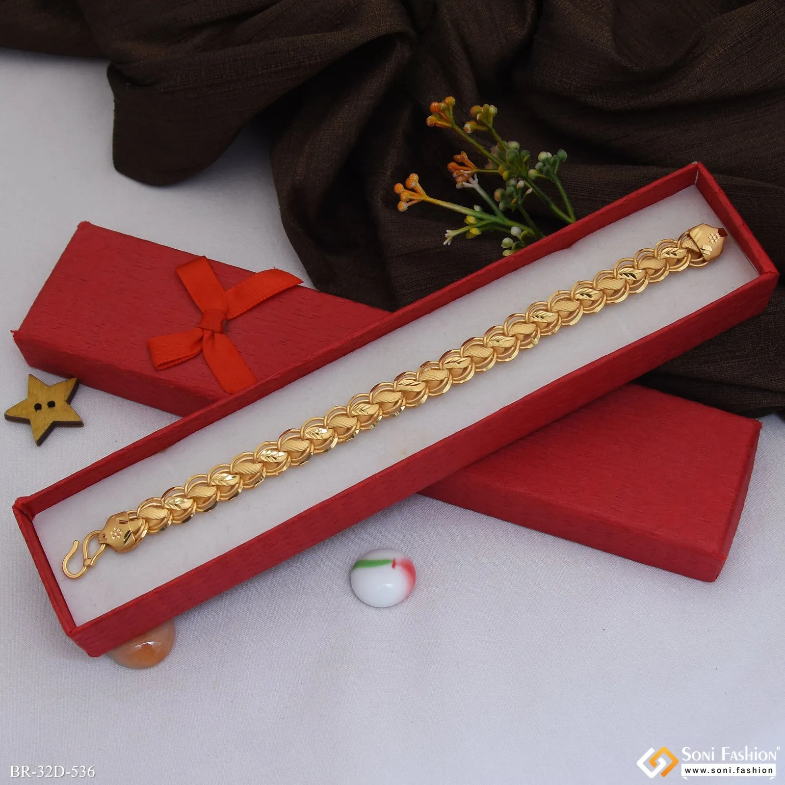 1 Gram Gold Plated Popular Design Kohli Bracelet for Men - Style D536