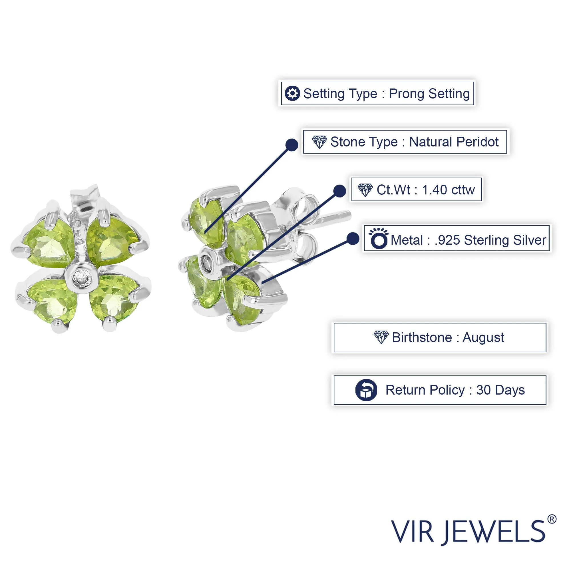 1.40 cttw Peridot Stud Earrings .925 Sterling Silver With Rhodium 4 MM Heart