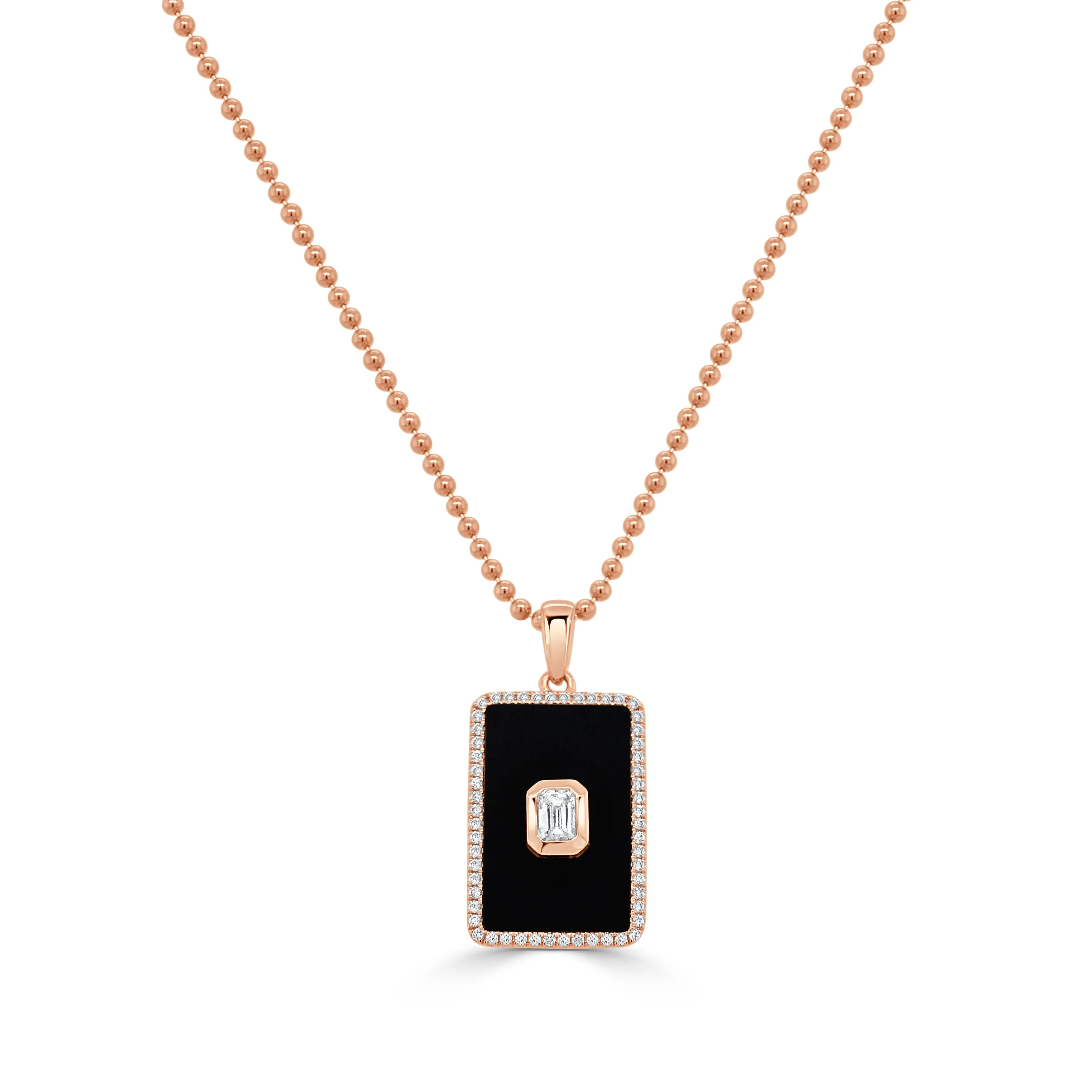 14K Gold Emerald Cut Diamond Medallion In Onyx - 0.37ct