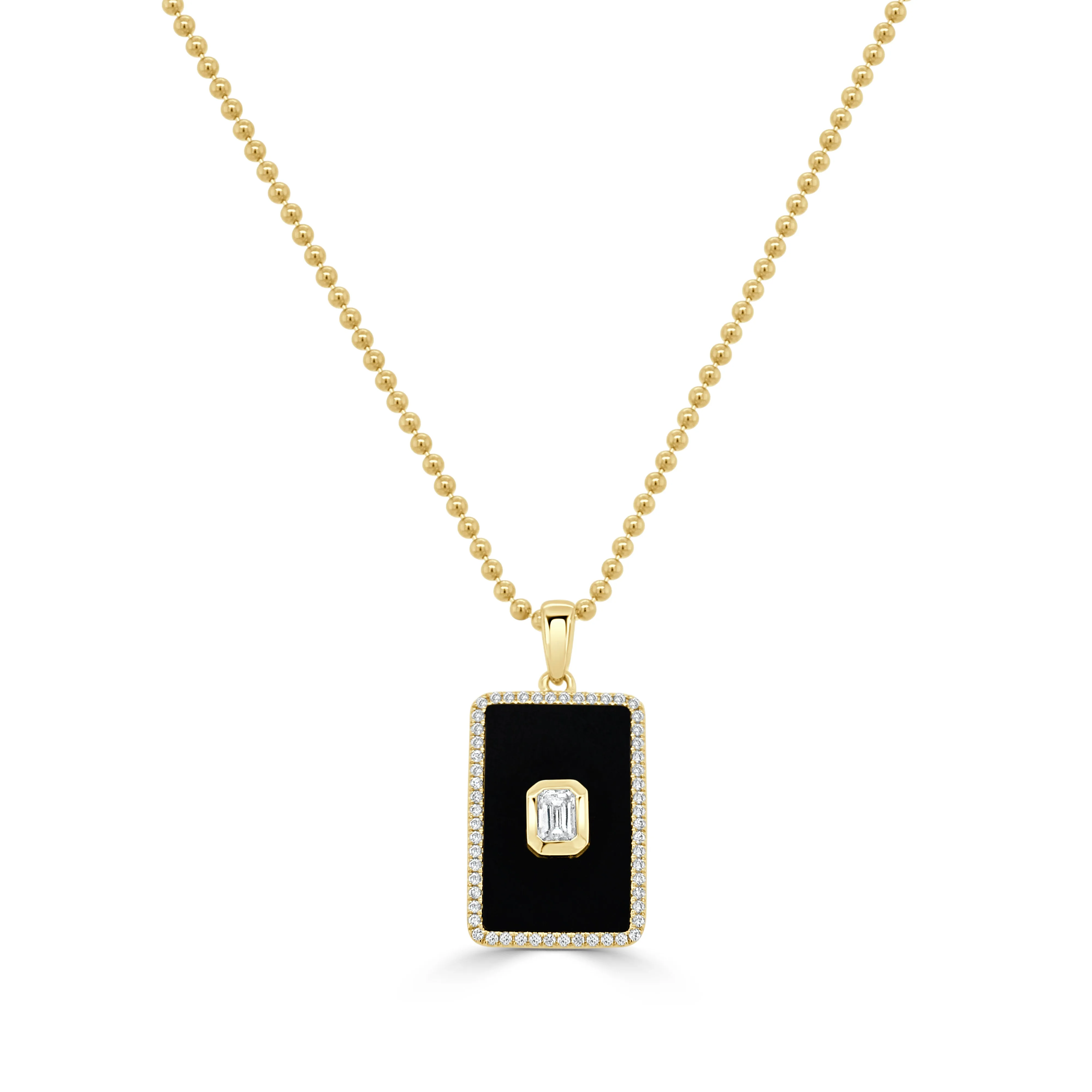 14K Gold Emerald Cut Diamond Medallion In Onyx - 0.37ct