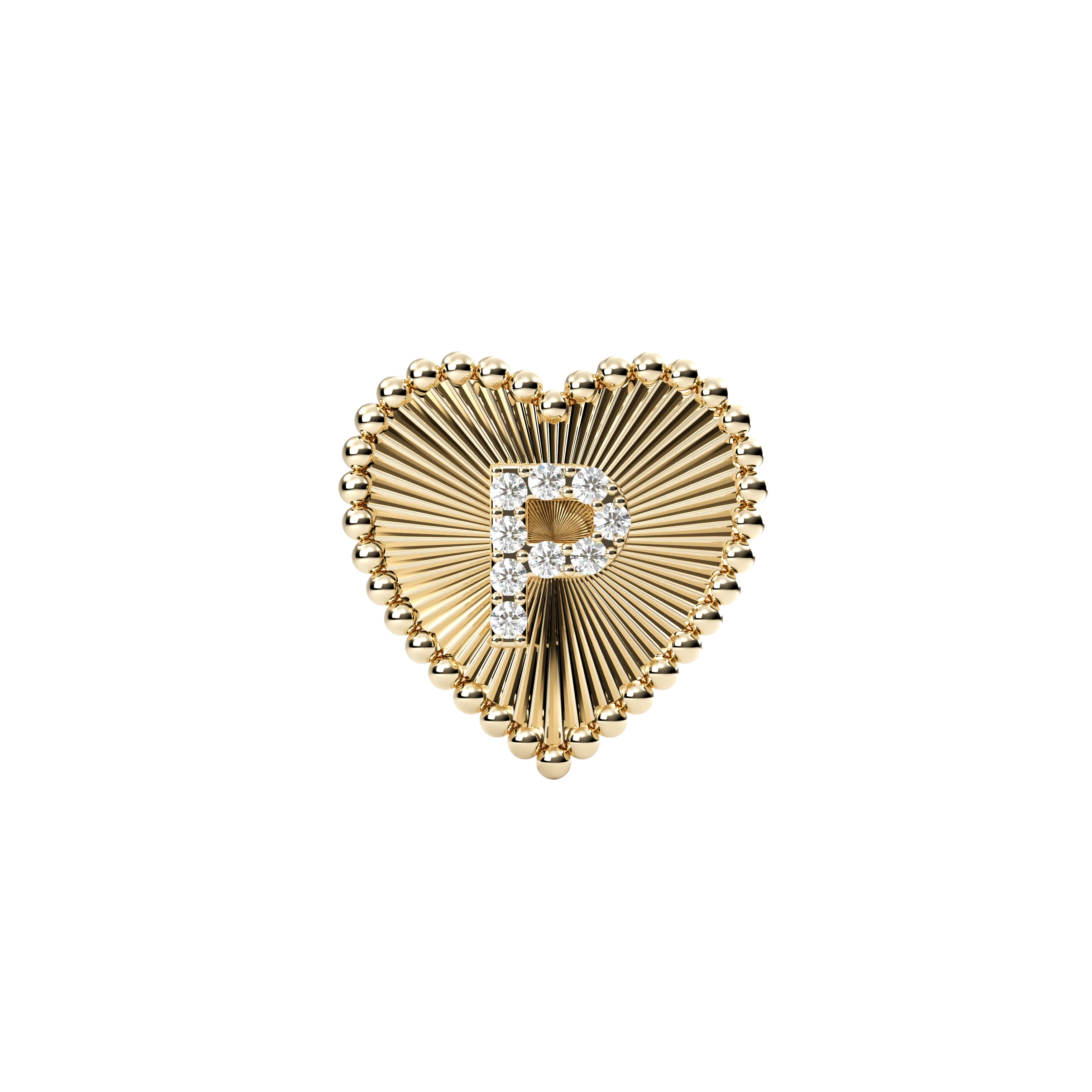 14k Obra Fluted Heart Initial Necklace