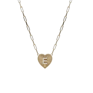 14k Obra Fluted Heart Initial Necklace