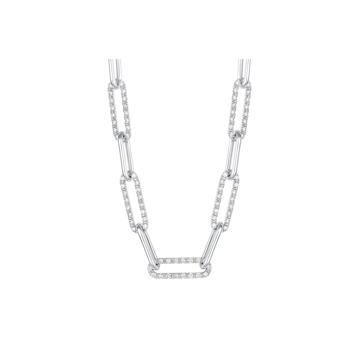 14K White Gold Diamond Link Chain Necklace
