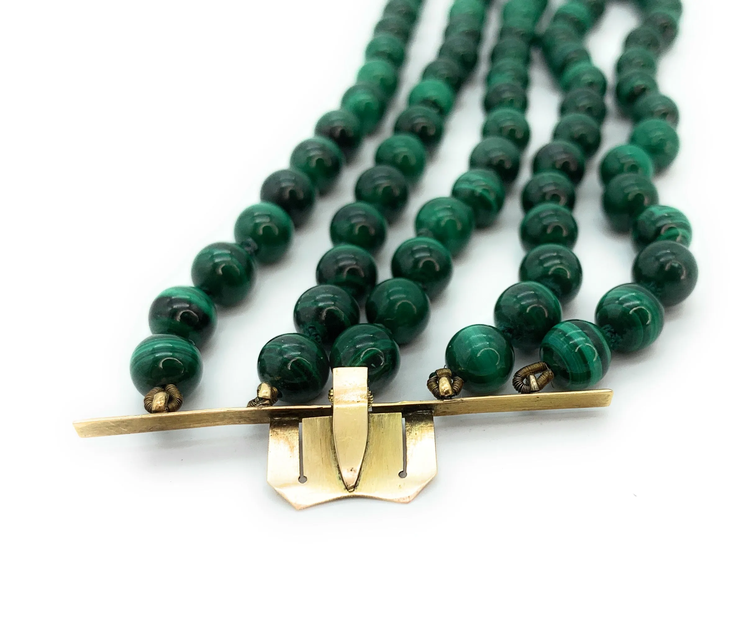 14K Yellow Gold, Malachite Bead & Onyx Guitar Inlay Box Clasp Bracelet