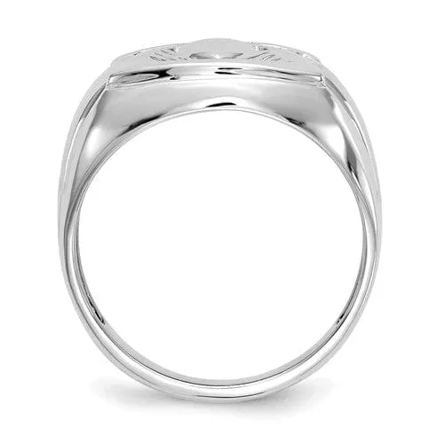14kt White Gold Diamond Onyx Men's Claddagh Ring