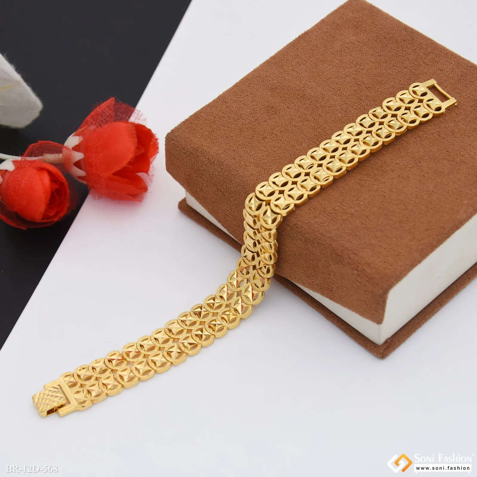 2 Line Golden Color Stainless Steel Bracelet for Men - Style D568