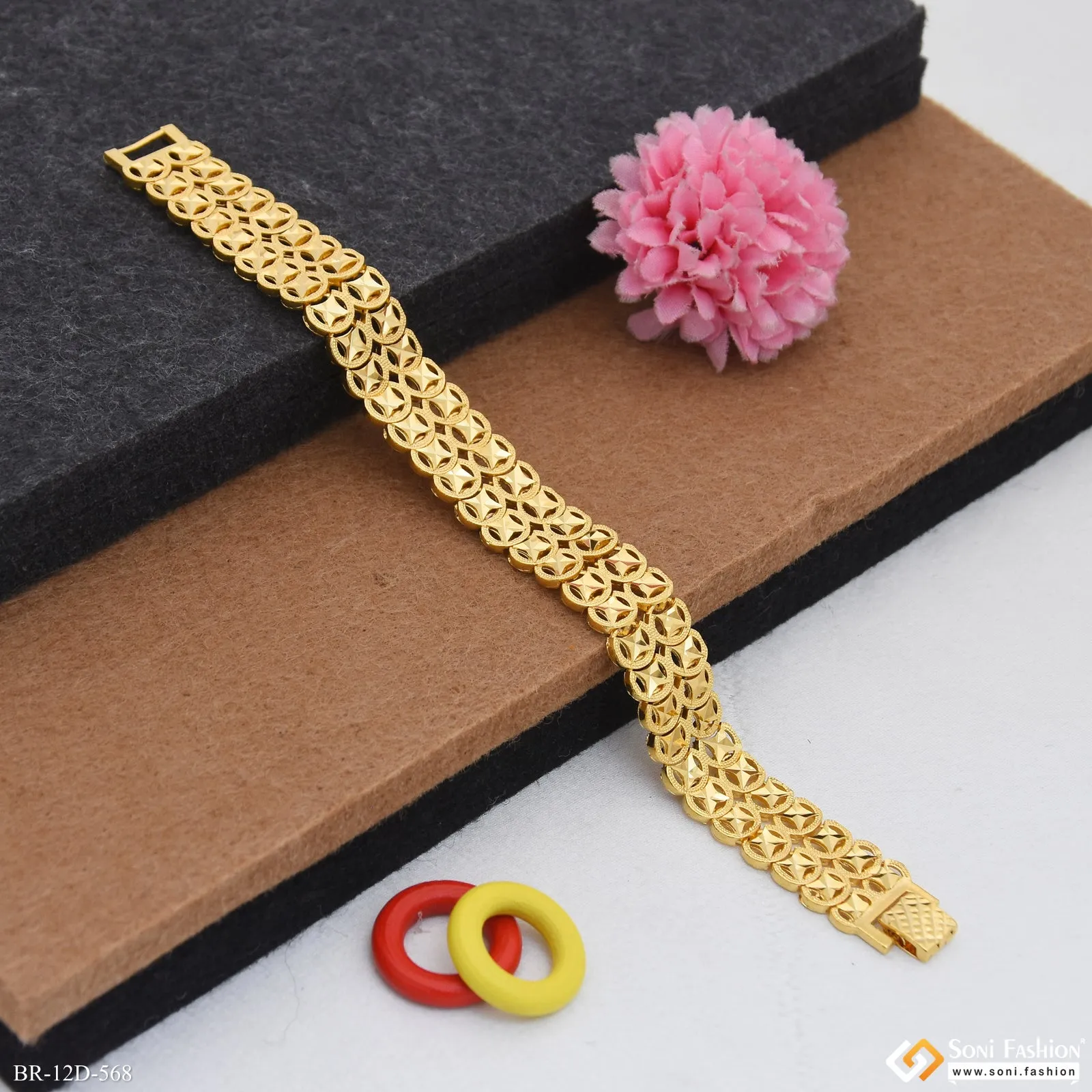 2 Line Golden Color Stainless Steel Bracelet for Men - Style D568