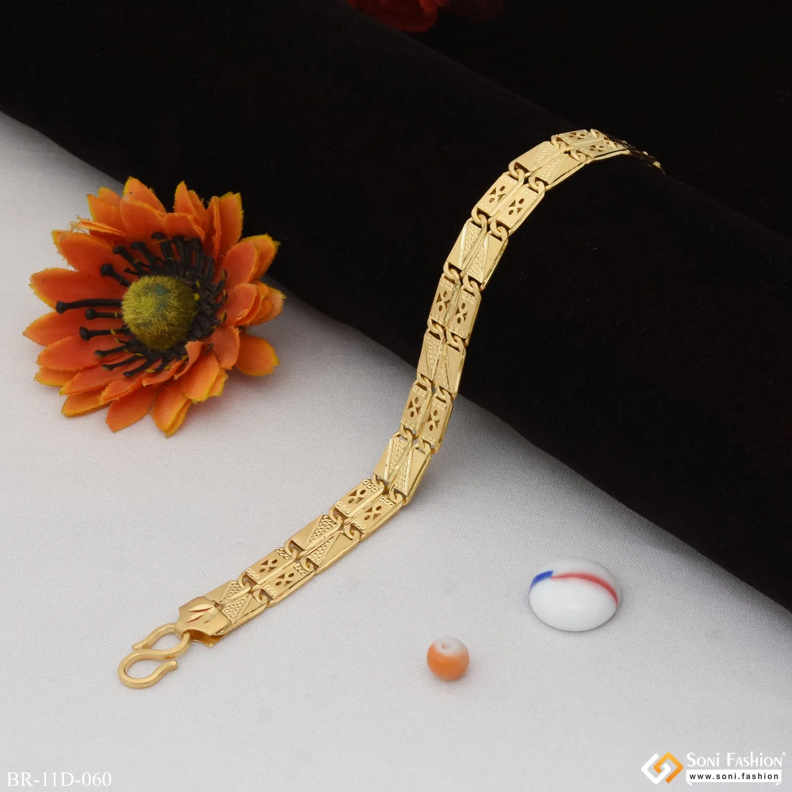 2 Line Hand-Crafted Design Gold Plated Nawabi Bracelet for Men - Style D060