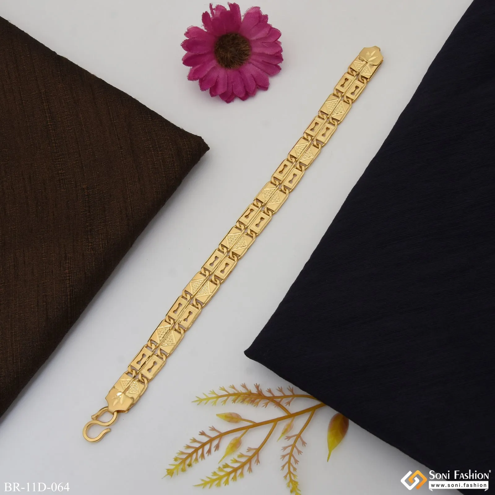 2 Line Lovely Design Gold Plated Nawabi Bracelet for Men - Style D064