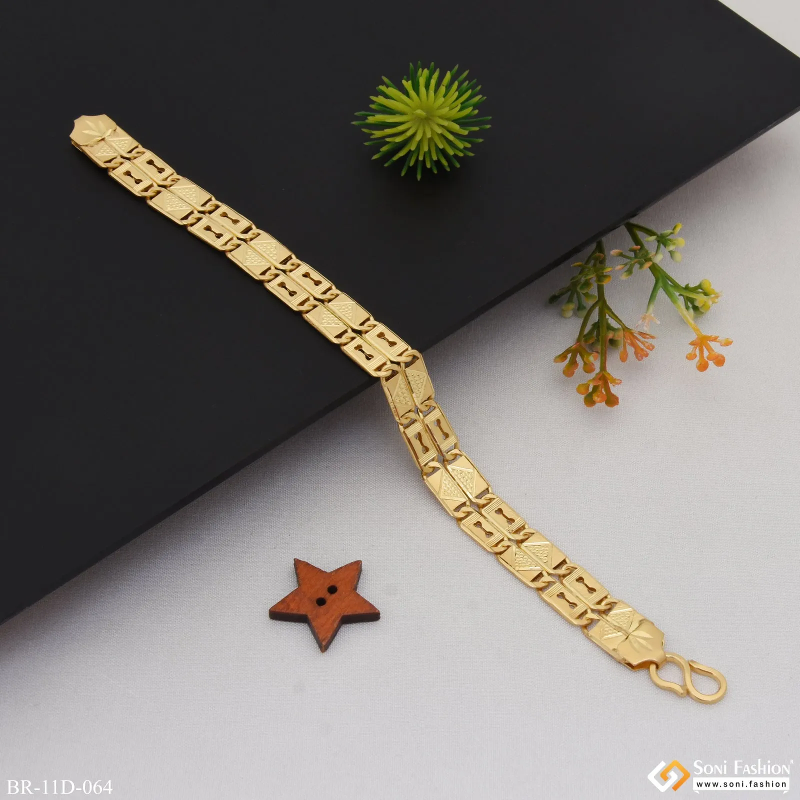 2 Line Lovely Design Gold Plated Nawabi Bracelet for Men - Style D064