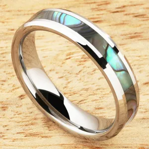 5mm Abalone Shell Inlaid Tungsten Beveled Edge Wedding Ring