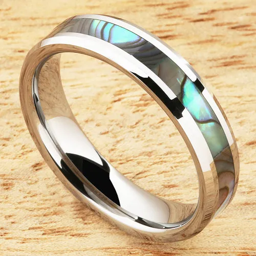 5mm Abalone Shell Inlaid Tungsten Beveled Edge Wedding Ring