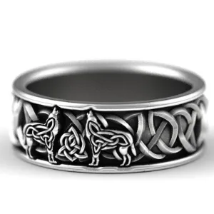 925 Silver Wolf Ring Man Vintage Jewelry