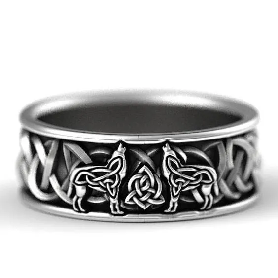 925 Silver Wolf Ring Man Vintage Jewelry