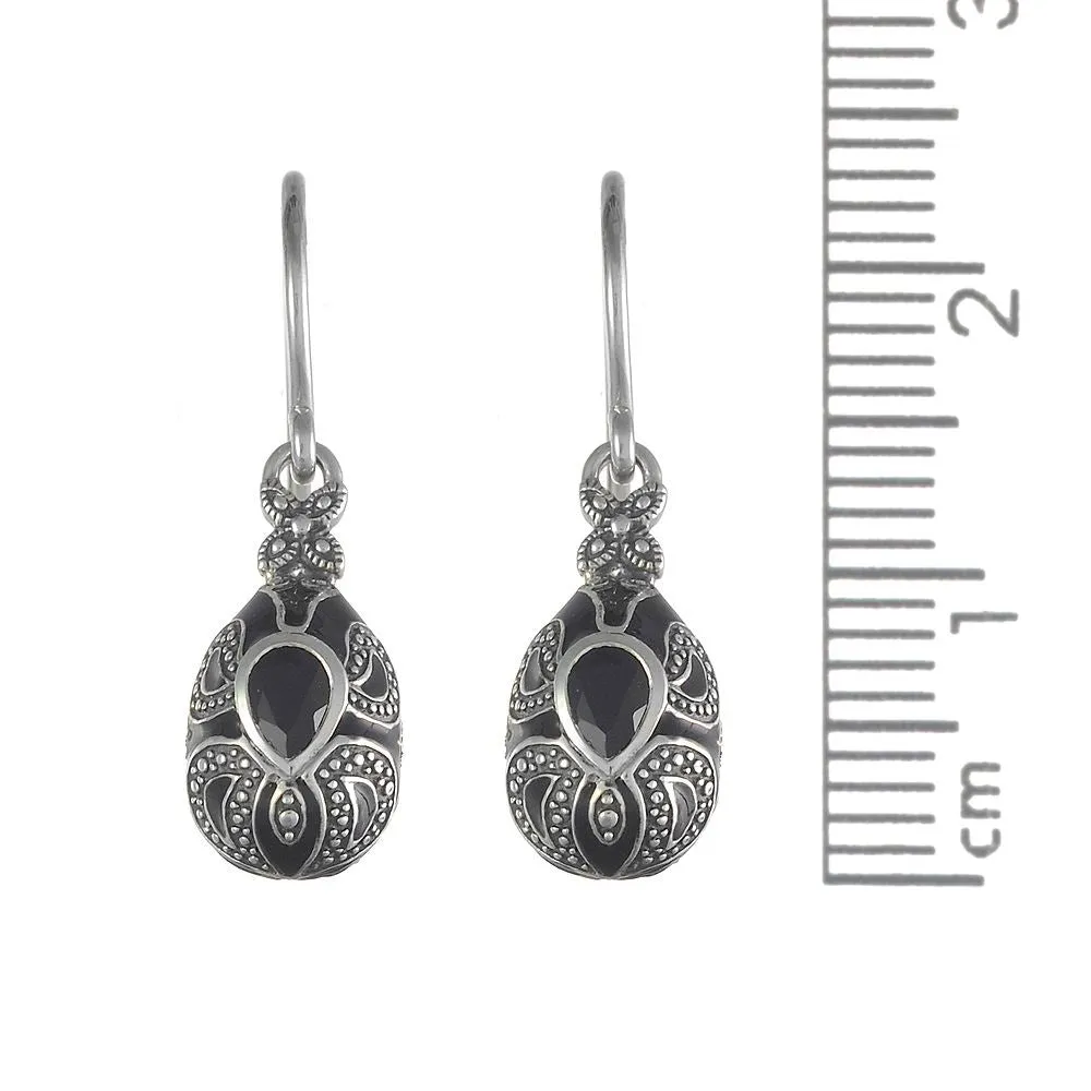 925er Sterlingsilber Onyx Fallen/ Lang Ohrringe