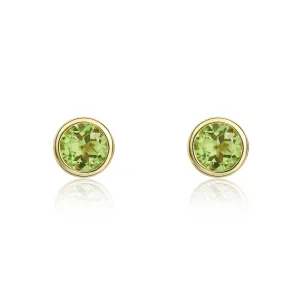 9K Yellow Gold 3mm Round Peridot Stud Earrings