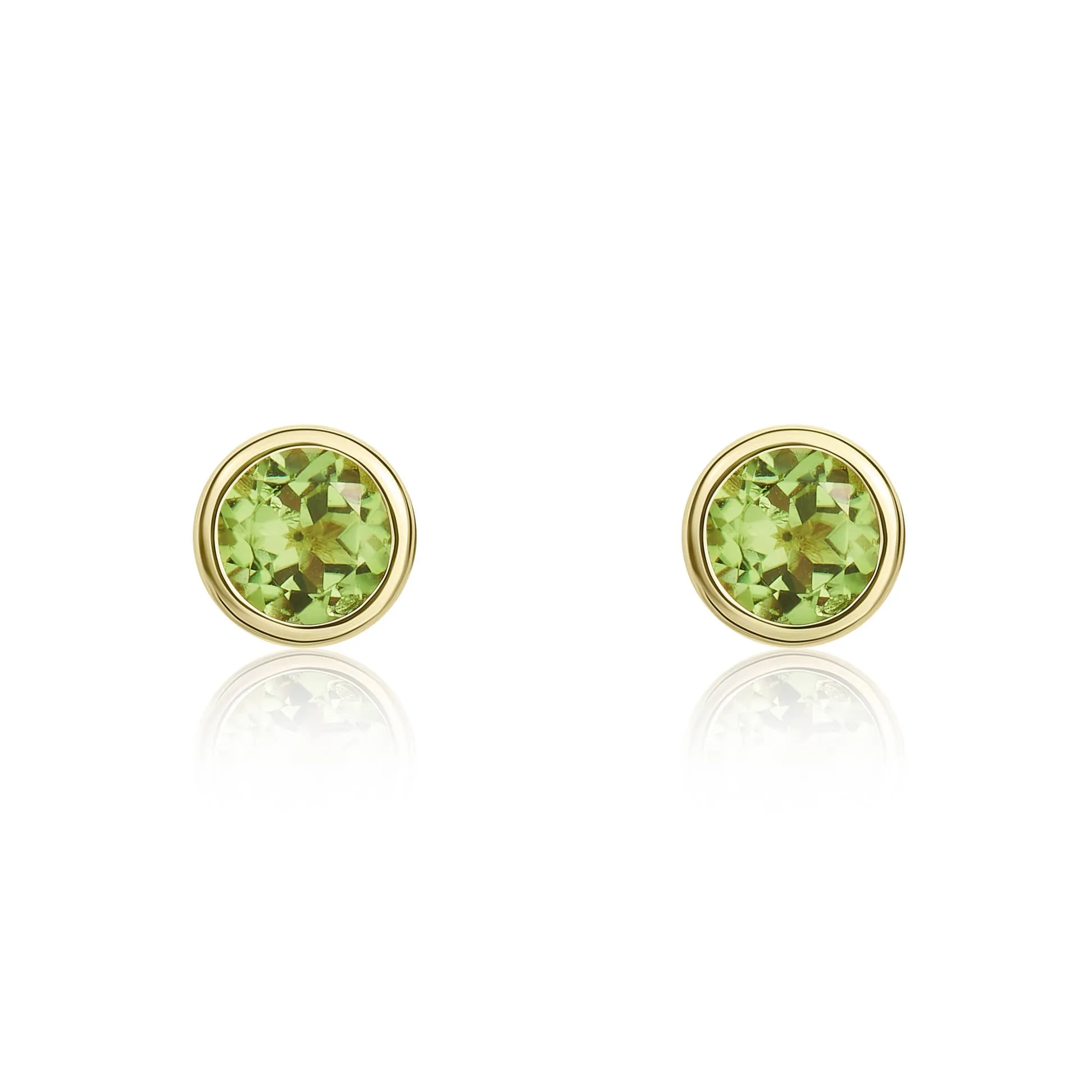9K Yellow Gold 3mm Round Peridot Stud Earrings
