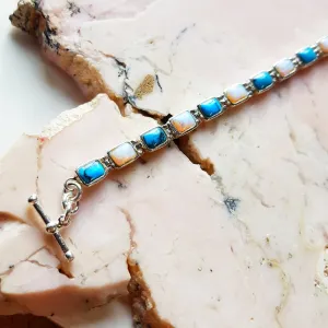 Arizona Turquoise and Inlaid Jewelry Rectangle Link Bracelet