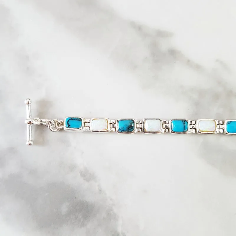 Arizona Turquoise and Inlaid Jewelry Rectangle Link Bracelet