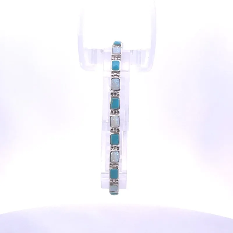Arizona Turquoise and Inlaid Jewelry Rectangle Link Bracelet