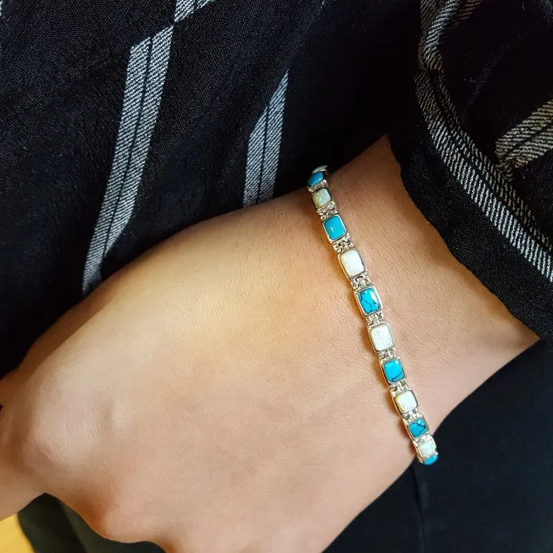 Arizona Turquoise and Inlaid Jewelry Rectangle Link Bracelet