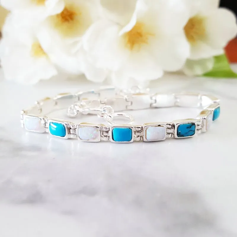 Arizona Turquoise and Inlaid Jewelry Rectangle Link Bracelet