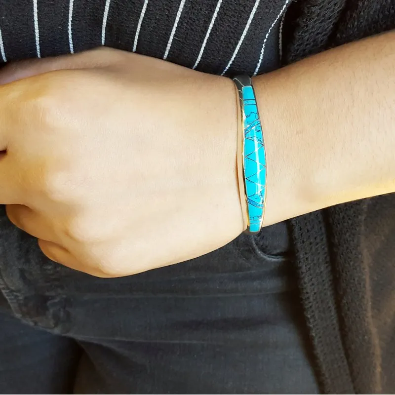 Arizona Turquoise and Inlaid Jewelry Tapered Turquoise Cuff