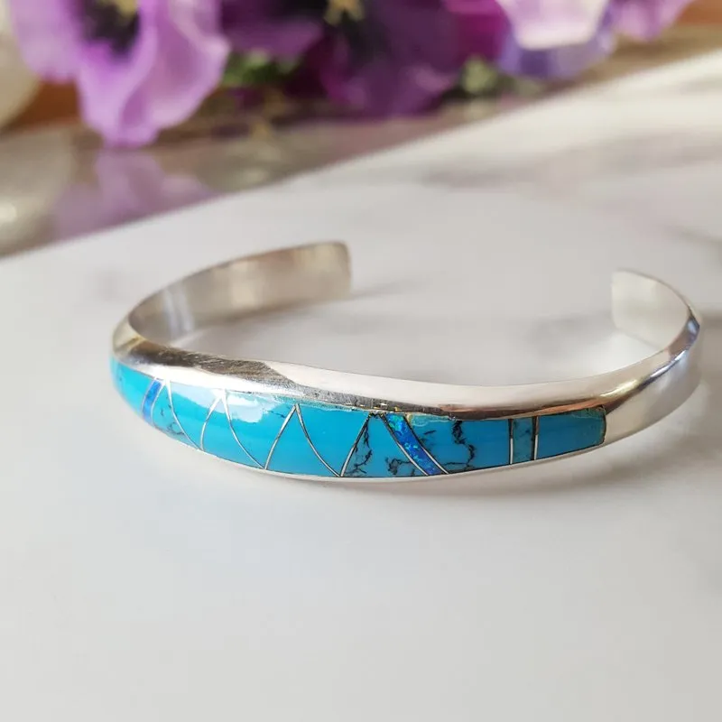 Arizona Turquoise and Inlaid Jewelry Tapered Turquoise Cuff