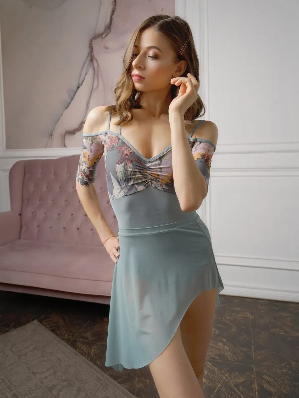Asymmetrical Short Skirt Moonstone Mesh RTW