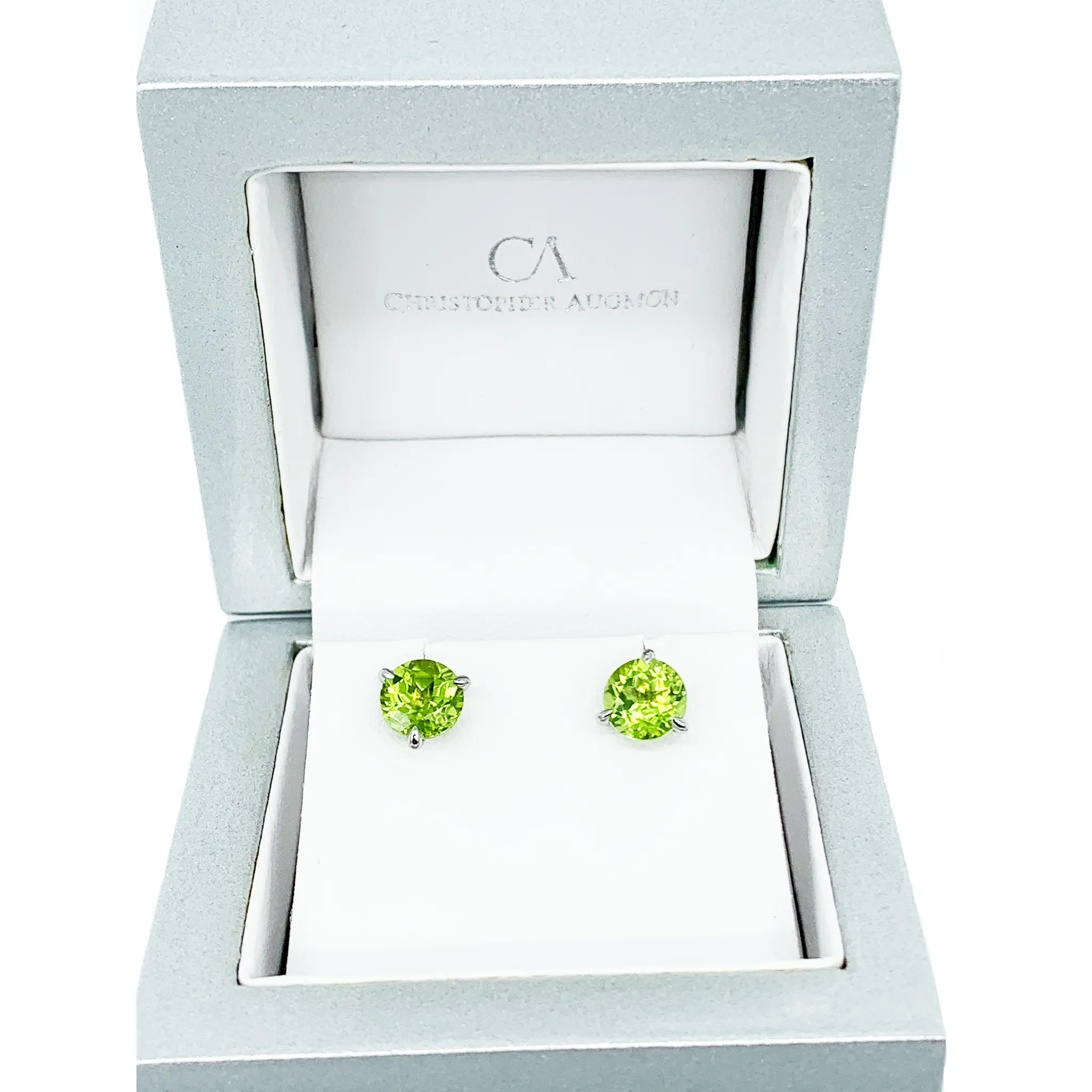 CA 18 Karat White Gold Martin Peridot Stud Earrings