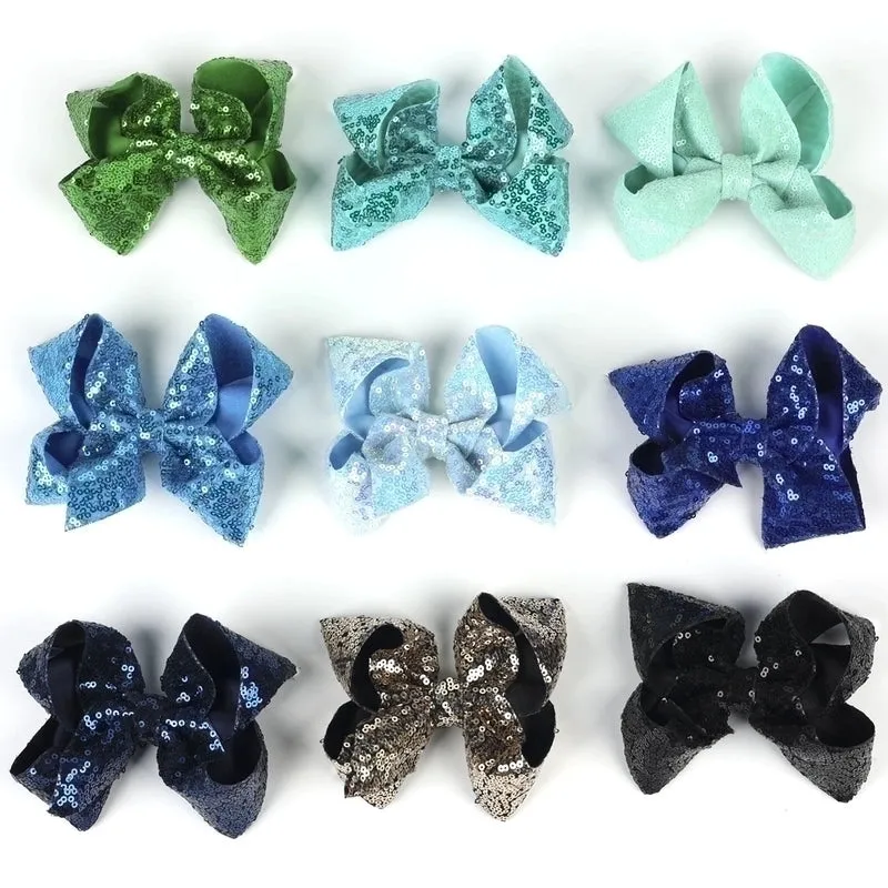 Children's Jewelry 5-inch Sequin Bow Hairpin Solid Color Girl Sequin Hairpin