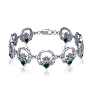 Crown it with your love ~ Celtic Knotwork Irish Claddagh Sterling Silver Bracelet with Inlaid Gem TBG738
