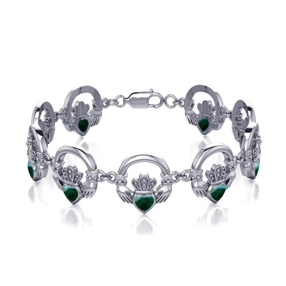 Crown it with your love ~ Celtic Knotwork Irish Claddagh Sterling Silver Bracelet with Inlaid Gem TBG738